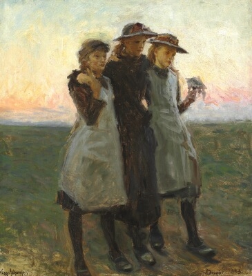 The daughters of the painter in the evening sun by Viggo Johansen, 1893