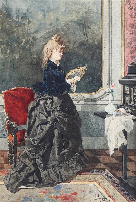 Eugenio Perego | Donna in un interno (1875) | MutualArt