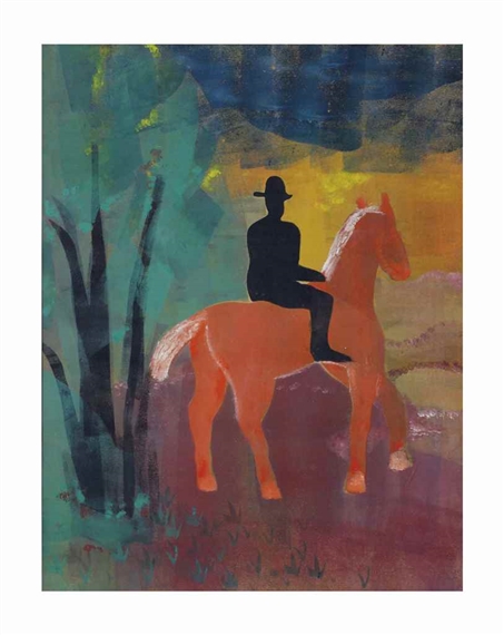Eenheid Los binnenplaats Hendrik Nicolaas Werkman | Rood paard met zwarte ruiter (1944) | MutualArt