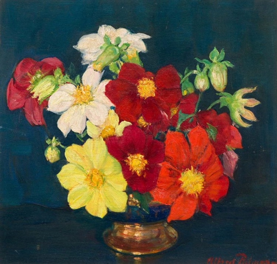 Still Life with Dahlias in a Vase by Alfred Palmer