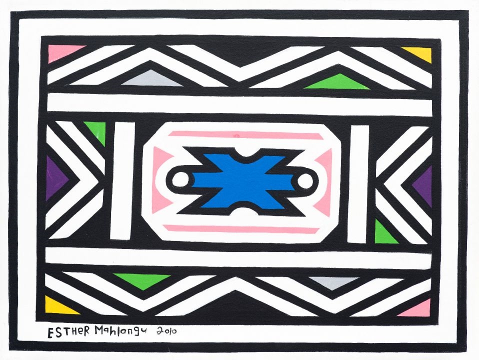 Artwork by Esther Mahlangu, Ndebele Motifs, Made of Acrylic on canvas