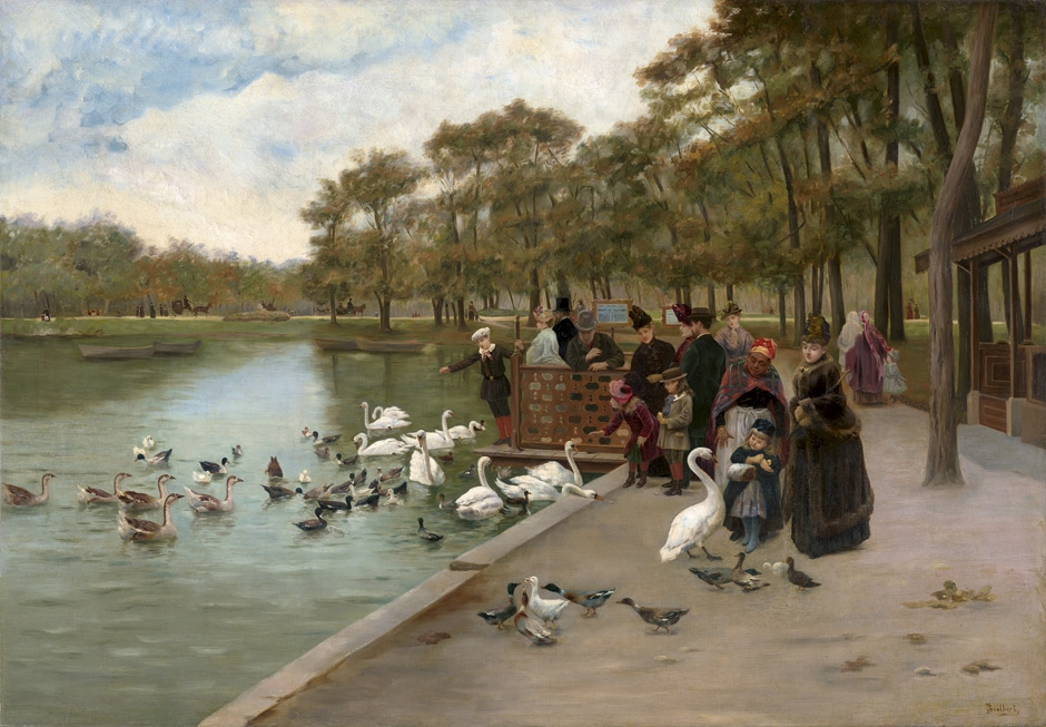 Artwork by Jules Scalbert, Promenade im Bois de Boulogne in Paris, Made of oil on canvas