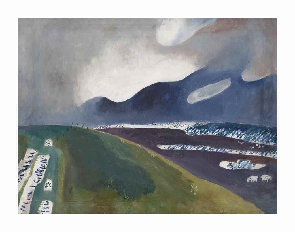 Waddendijk met schapen, Ameland (recto); Standing nude (verso) by Jan Wiegers, 1932-1939