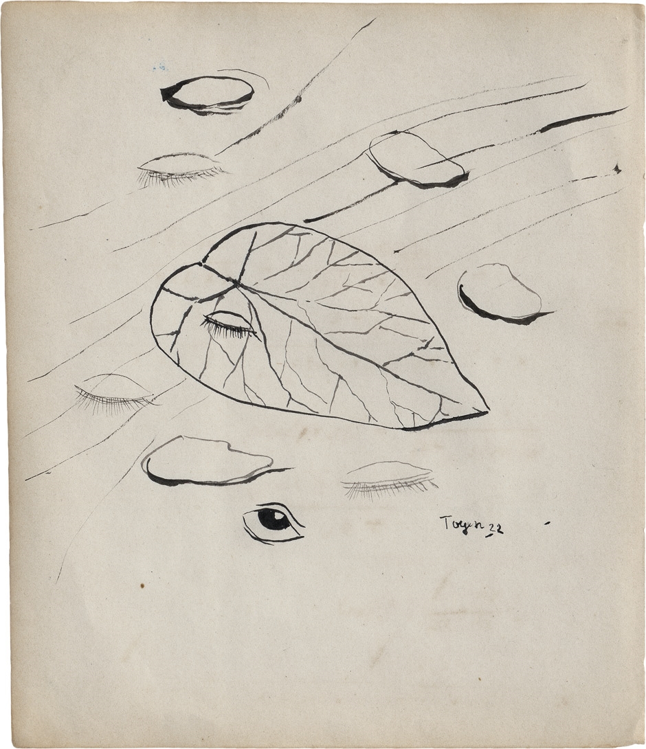 Artwork by Toyen, (Blatt und Augen), Made of pen and brush on paper