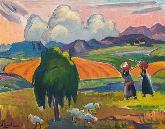 Landscape with Water Carriers and Geese by Maggie Laubser