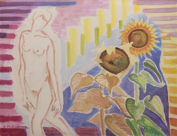 Nude and Sunflowers by Elise Blumann, 1976