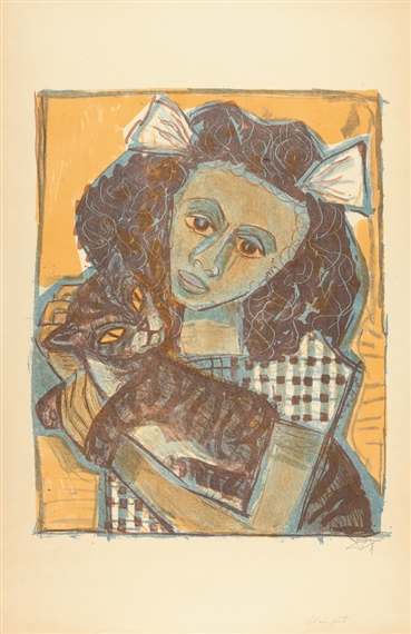 Mädchen mit Katze II (Kopf schräg)