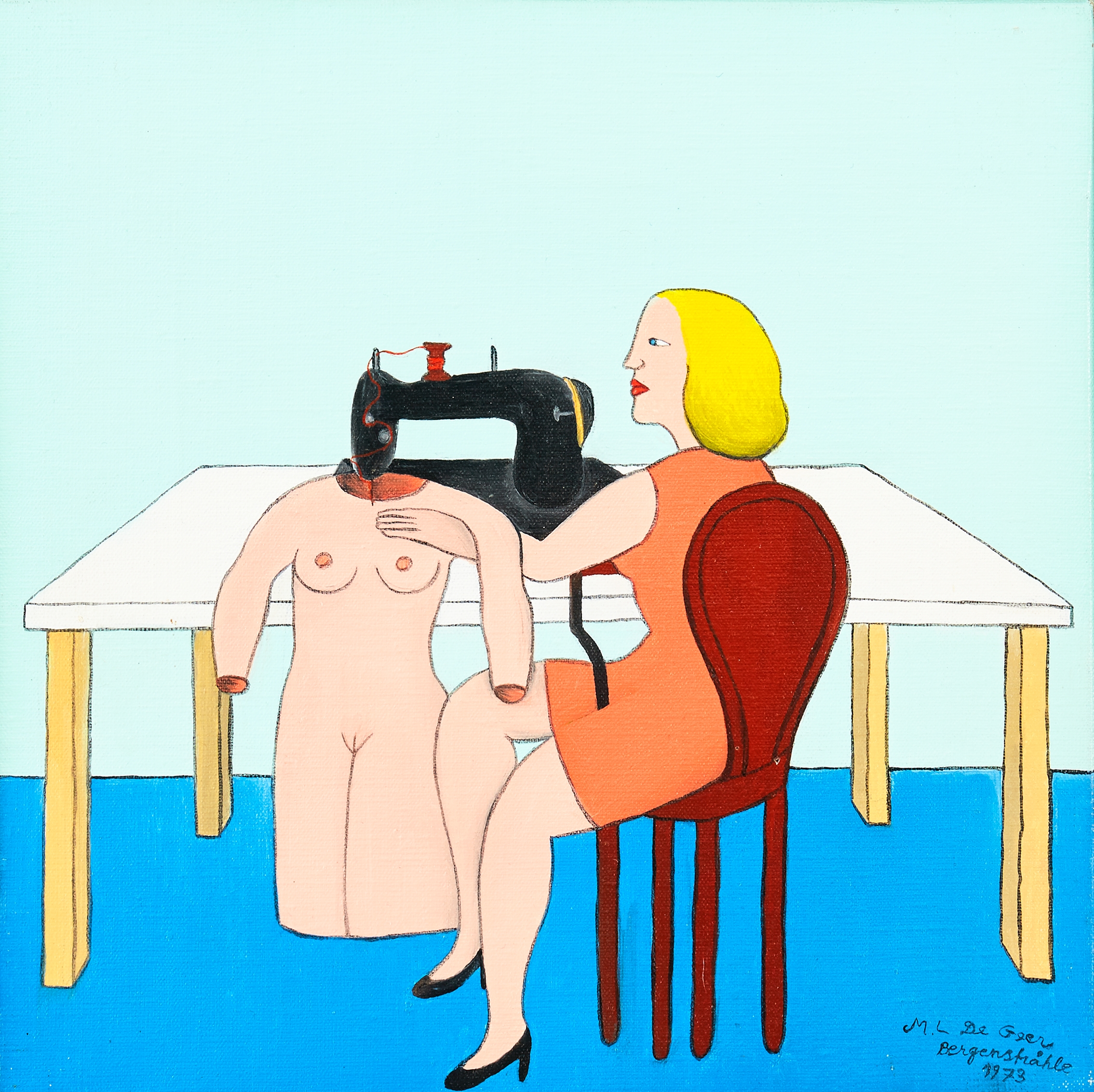 Artwork by Marie-Louise Ekman, Vid symaskinen, Made of Oil on canvas