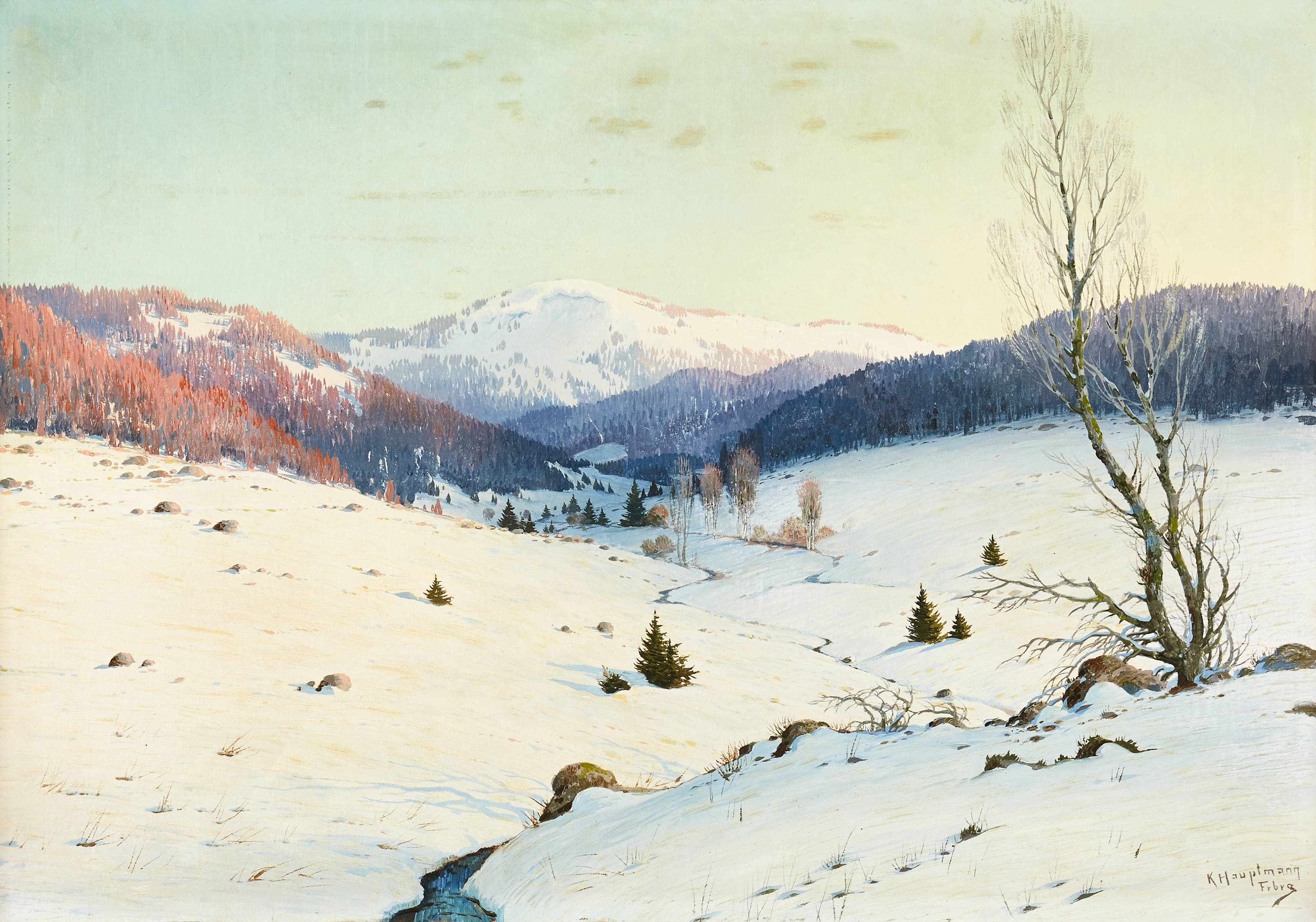 Artwork by Karl Hauptmann, Winter landscape in Freiburg, Made of Oil on canvas