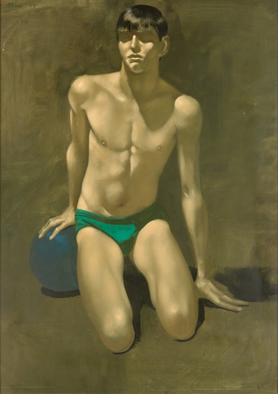 Kneeling Boy in Green Trunks by Robert R. Bliss, 1964