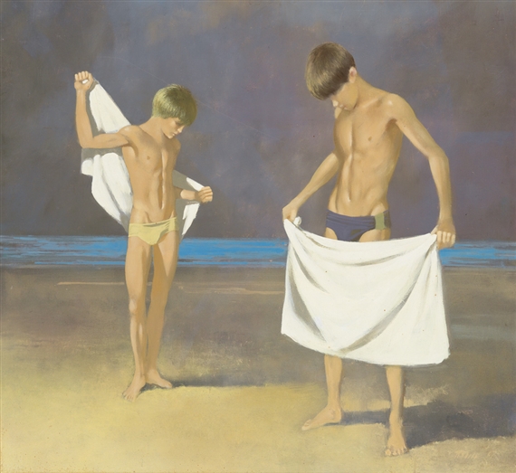 Two Boys with Towels at the Beach by Robert R. Bliss, 1967