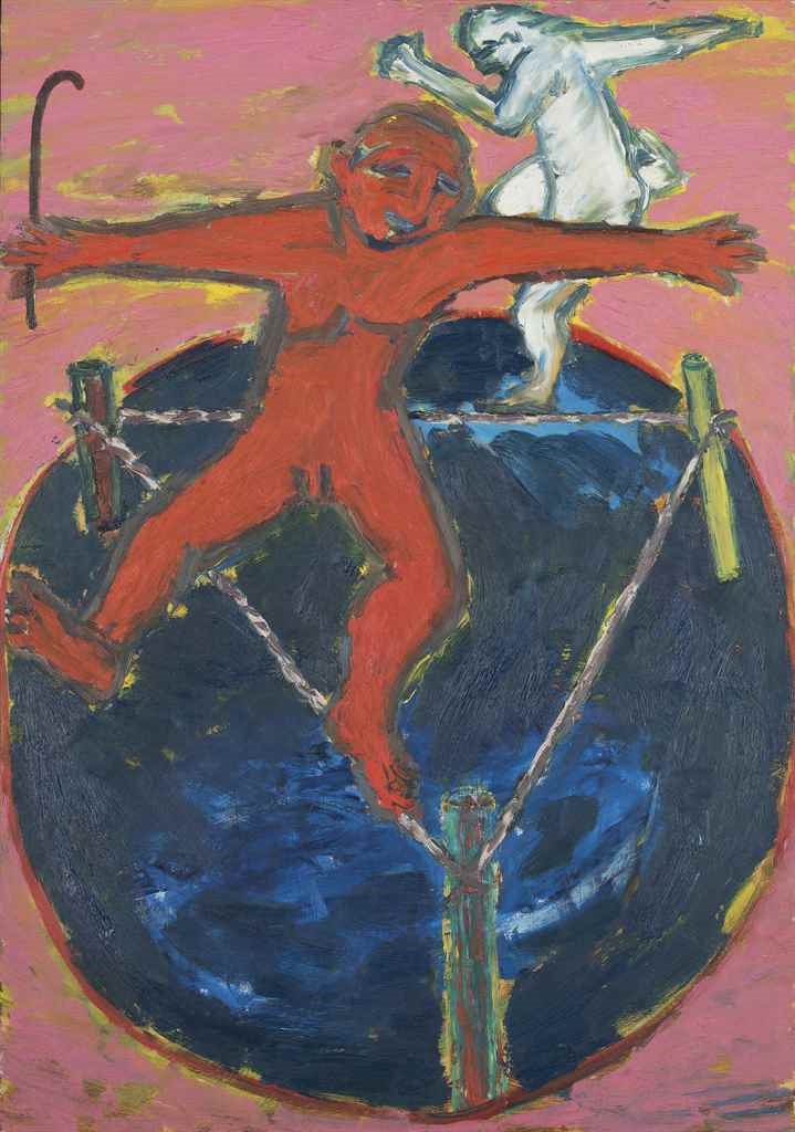 Artwork by Eileen Cooper, Circus Act, Made of oil on board