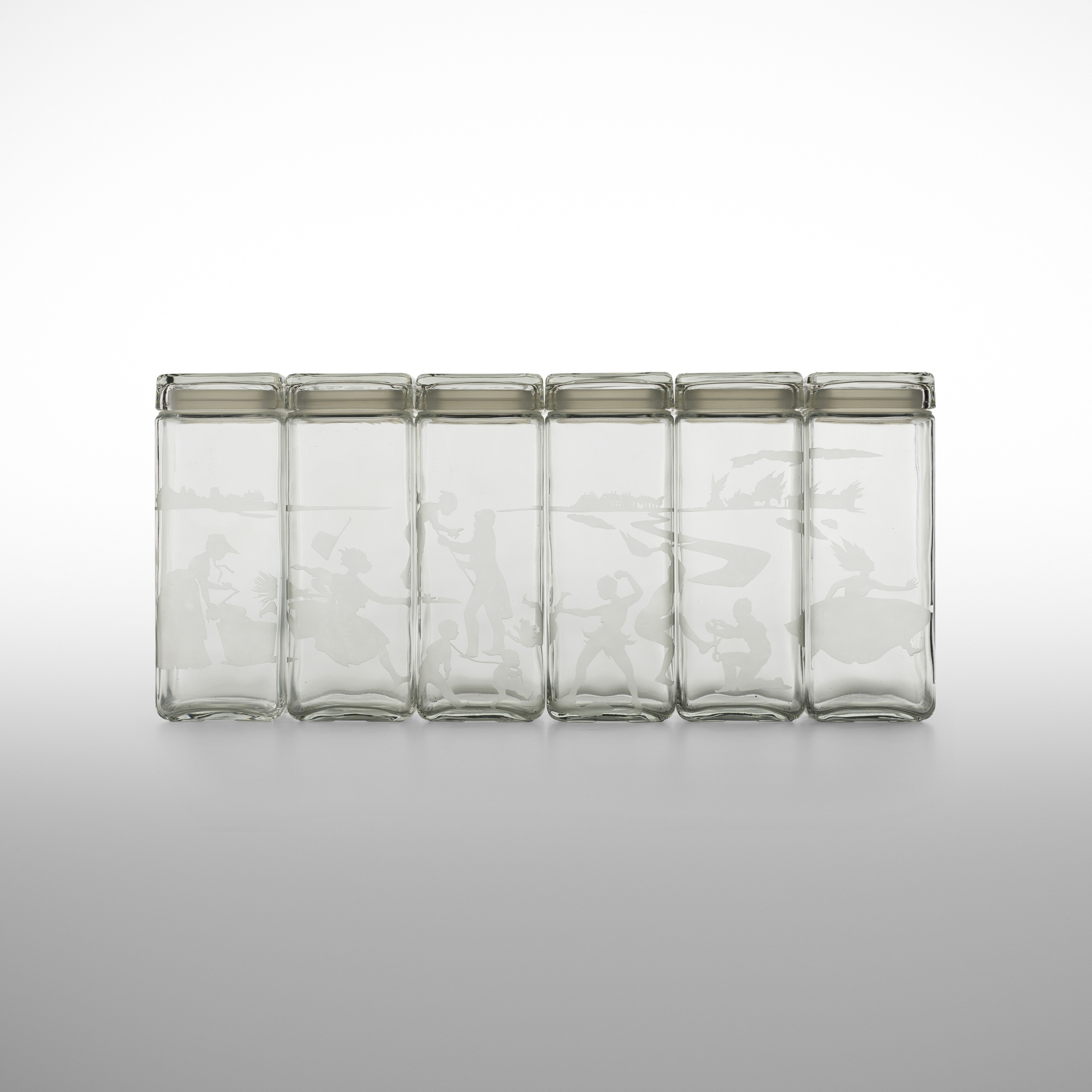 Artwork by Kara Walker, Canisters, Made of etched glass