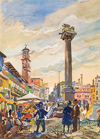 Vegetable market in Verona by Oskar Laske, 1931