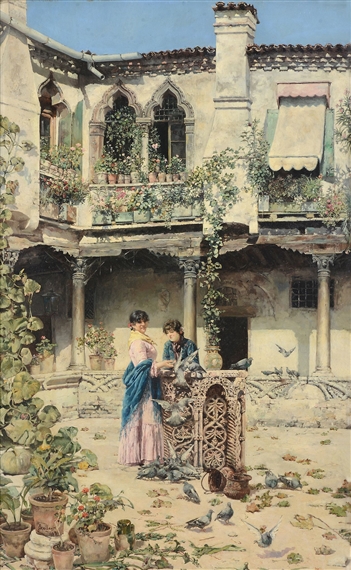 Feeding the pigeons by José Gallegos y Arnosa, 1883