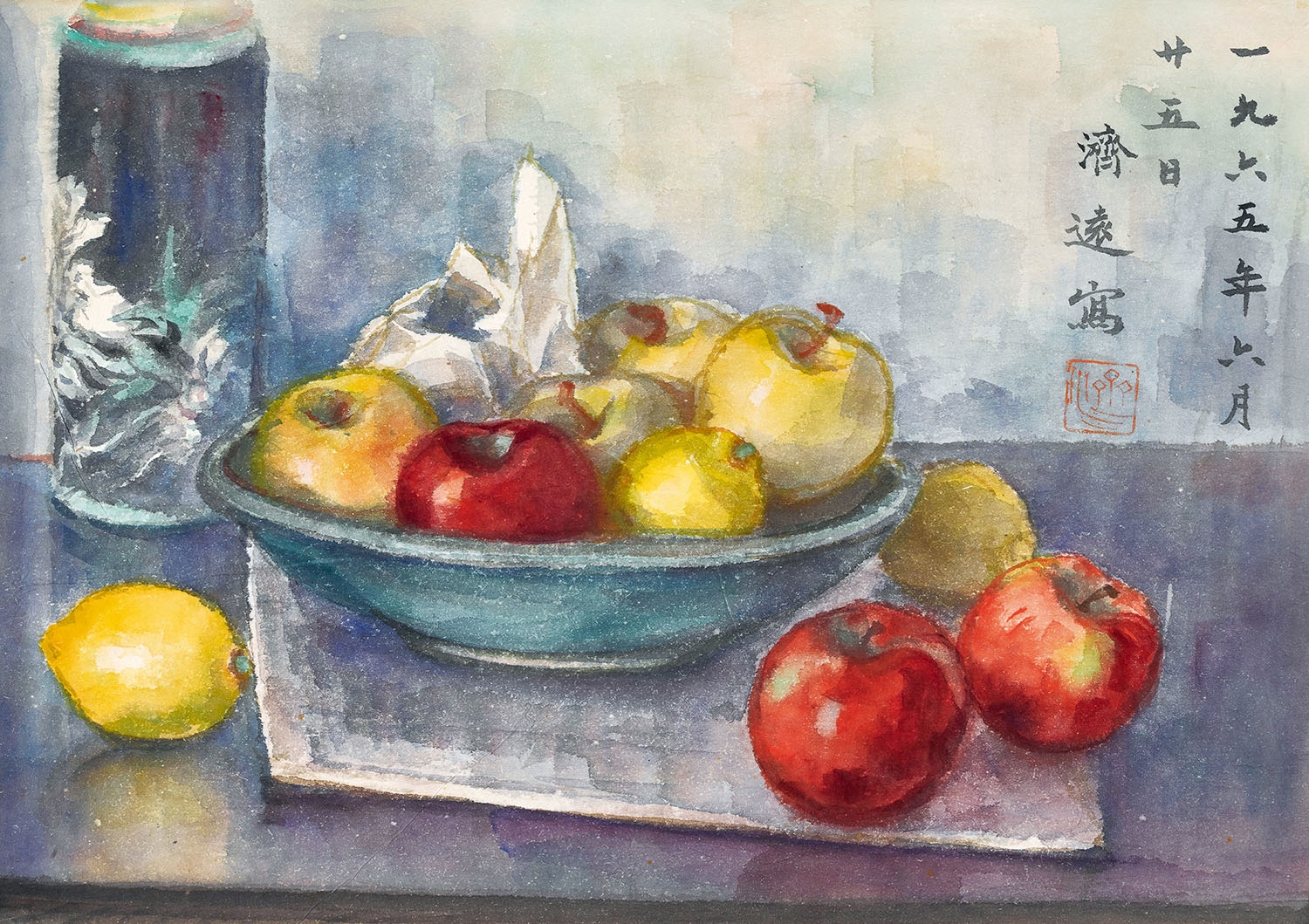 Artwork by Wang Jiyuan, FRUIT AND A HOT WATER BOTTLE, Made of ink and color on paper