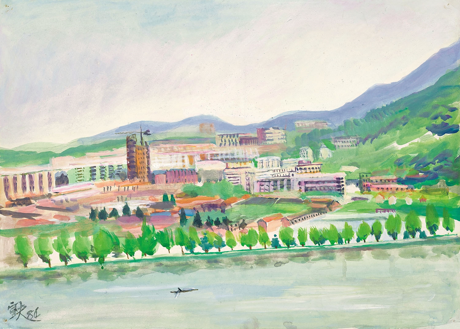 Artwork by Qin Xuanfu, SCENERY OF SUOJIN VILLAGE, Made of gouache on paper