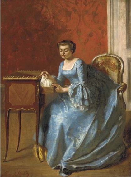 An elegant lady in her boudoir by Adolphe Francois Monfallet