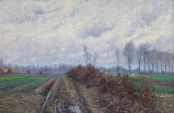 Henry Rul | Landscape with farmer at work | MutualArt