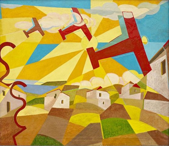 Aerei caproni in volo su paesi dei monti Peloritani by Giulio d’Anna, circa 1929 - 1930