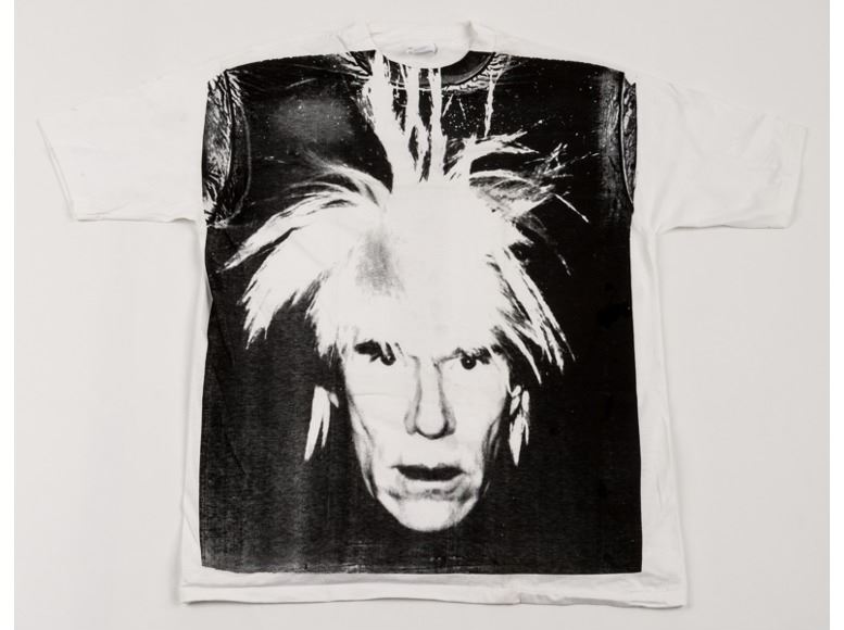 Artwork by Andy Warhol, Self-Portrait with Fright Wig, Made of Silkscreen print on (XXL) T-Shirt