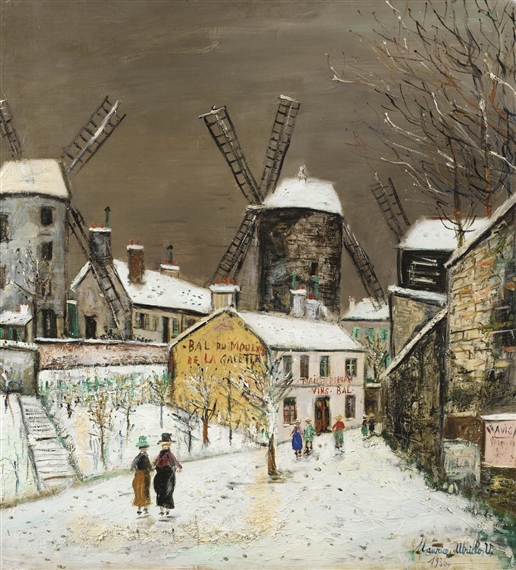 LES TROIS MOULINS DE MONTMARTRE SOUS LA NEIGE by Maurice Utrillo, 1936