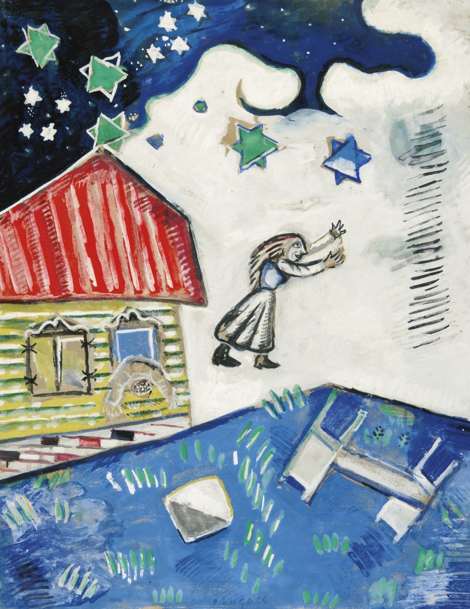 Artwork by Marc Chagall, VARIANTE POUR 'LA FUITE' OU 'LA DISPUTE', Made of gouache, brush and ink and crayon on paper