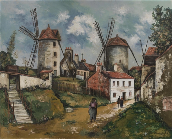 LES ANCIENS MOULINS DE MONTMARTRE ET LA FERME DEBRAY by Maurice Utrillo, 1923