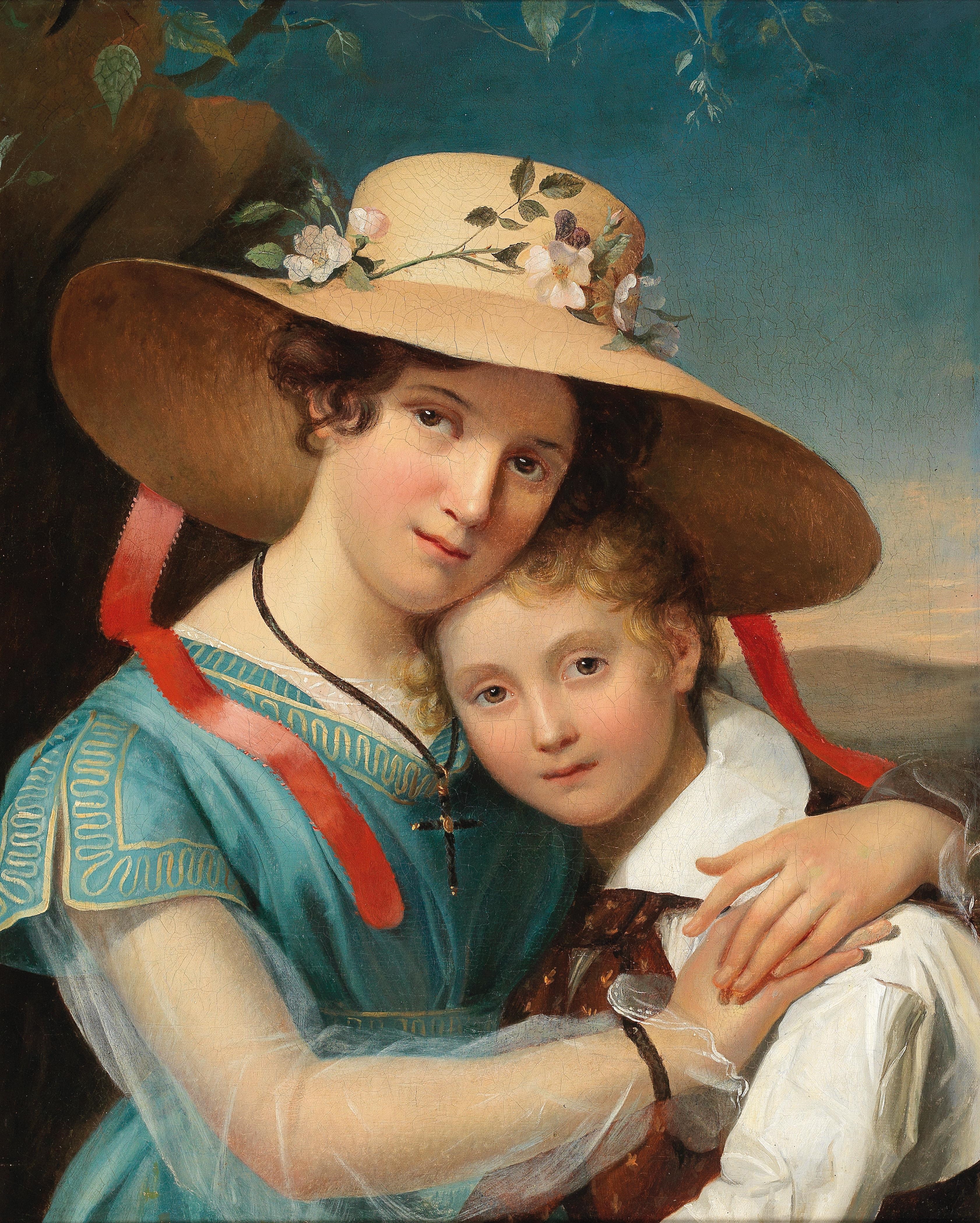 Двойной портрет матери и ребенка. Franz EYBL 1806-1880. Franz EYBL. Семейные портреты стиль бидермейер.