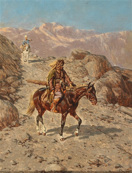 Caucasian Horsemen in the Mountains by Franz Quaglio, 1893