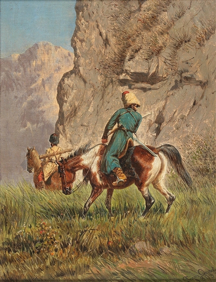 Caucasian Horsemen Hunting by Franz Quaglio, 1893