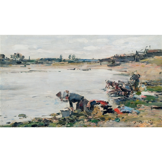 Eugène Louis Boudin | Laveuses au bord de La Touques (1885 - 1890
