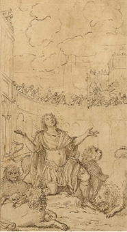 San Ponziano dans la fosse aux lions, une foule regardant la scène - Christoph Unterberger