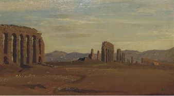 Les ruines d'un aqueduc romain dans la campagne romaine - Albert Lang