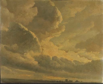 Une étude de ciel avec un coucher de soleil - Simon-Joseph-Alexandre-Clément Denis