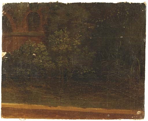Des arbustes devant un aqueduc by Simon-Joseph-Alexandre-Clément Denis