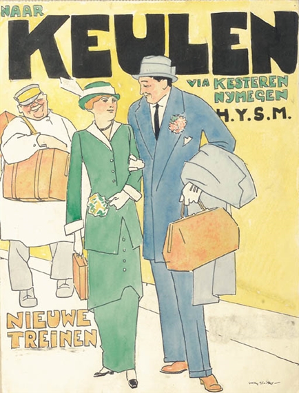 Naar/Keulen/via Kesteren/Nijmegen/H.Y.S.M./Nieuwe/Treinen - a poster design