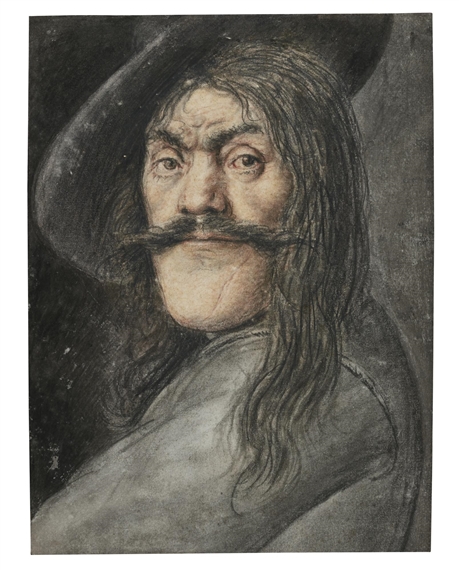 PORTRAIT OF A MOUSTACHIOED MAN WEARING A HAT by Nicolas Lagneau