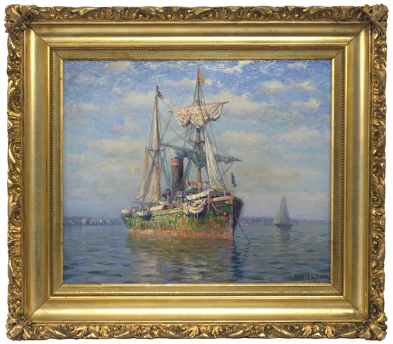 A Moored Steam / Sail Vessel by James Gale Tyler, 1915