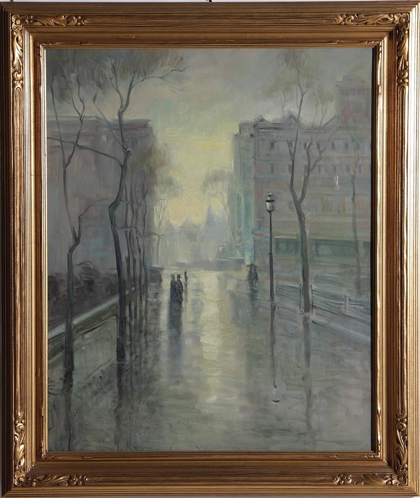 Artwork by Paul Cornoyer, NEW YORK CITY STREET SCENE AT DUSK, Made of oil on canvas