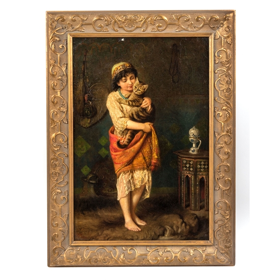 Interior Scene with Girl and Cat by Francis John Wyburd, 1884