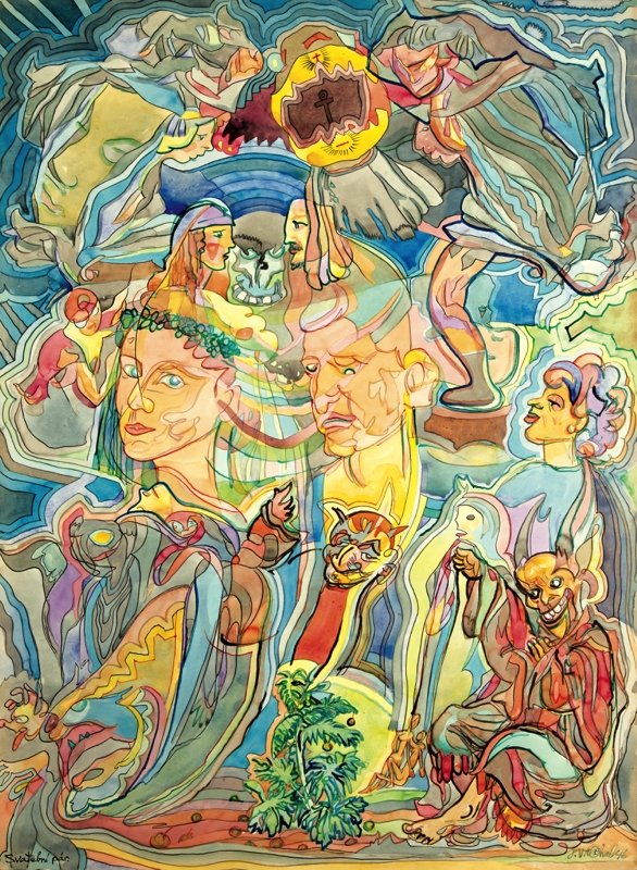 Artwork by Josef Váchal, Svatební pár, Made of watercolour, ink, carton