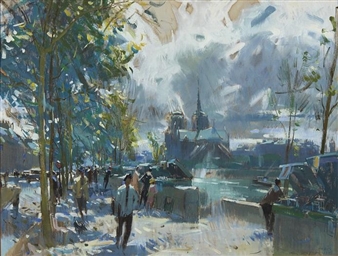 Parisian Scene with Sacré-Cœur in the Distance - Guy Huze