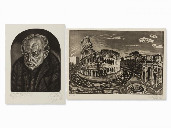 Artwork by Hans Körnig, Konvolut (2 Drucke - Der Kunsthistoriker Dr. Fritz Löffler/Rom, Made of aquatint etchings