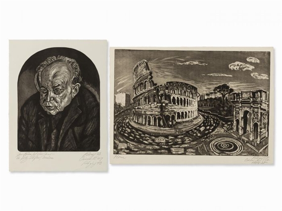 Konvolut (2 Drucke - Der Kunsthistoriker Dr. Fritz Löffler/Rom by Hans Körnig, 1967/1972