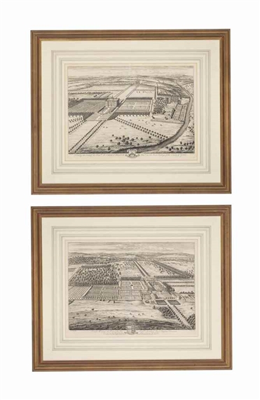 TWELVE ENGRAVED BIRD'S EYE VIEWS OF ENGLISH COUNTRY ESTATES by Johannes Kip, Leendert Knijff