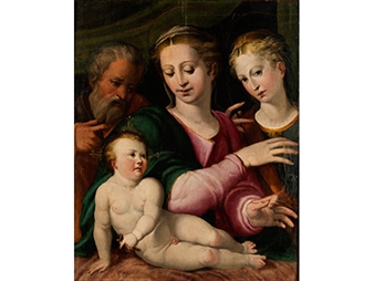 THE HOLY FAMILY WITH A YOUNG FEMALE MARTYR - Emilian School, 16th Century