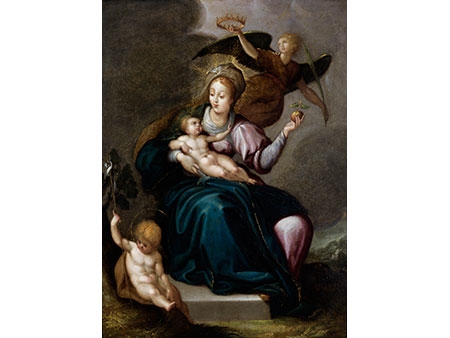 MADONNA MIT KIND, JOHANNESKNABE UND ENGEL by Pieter Lisaert III