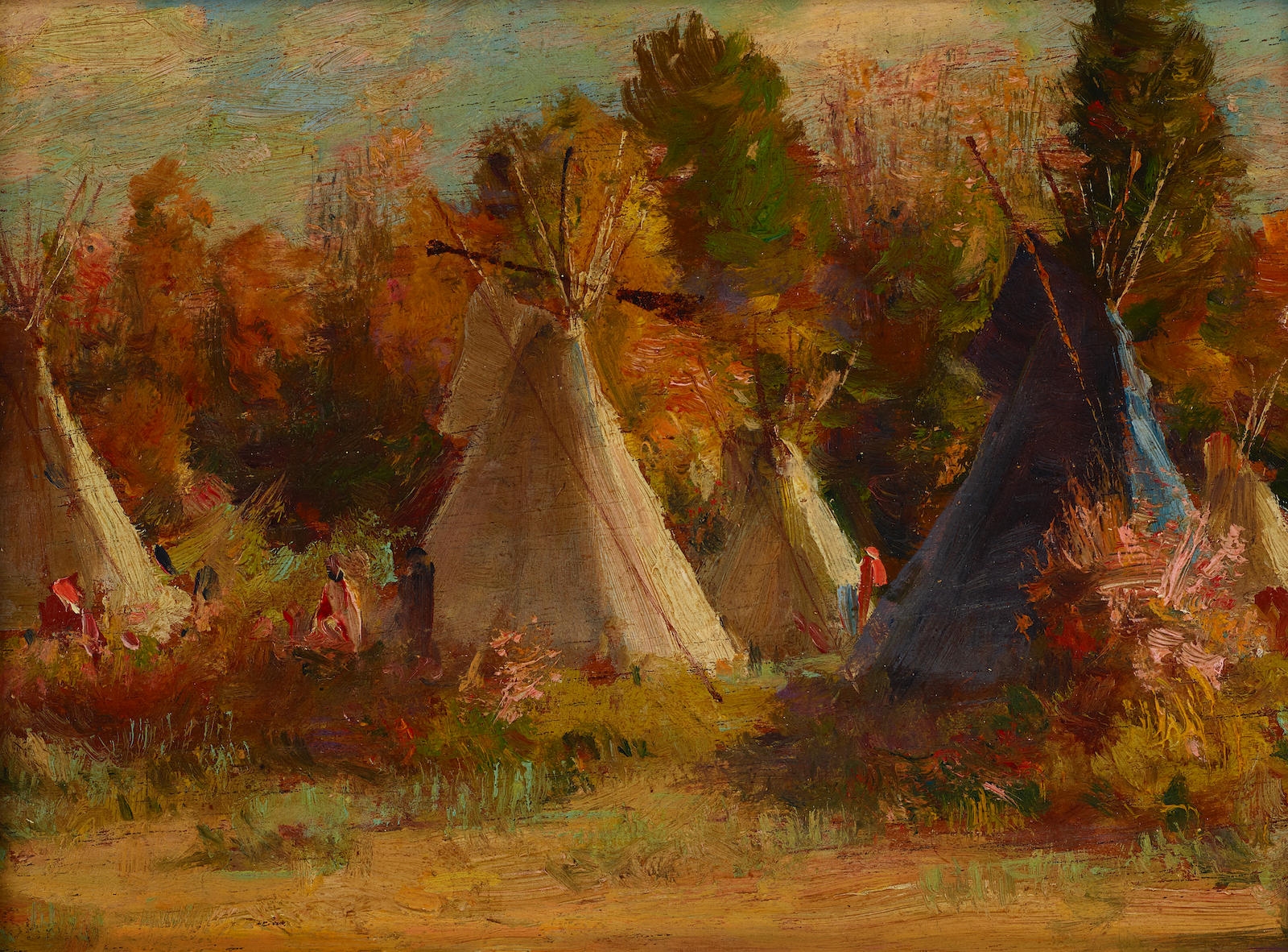 Joseph Henry Sharp | Crow Lodges in Bushes Along the Little Horn ...