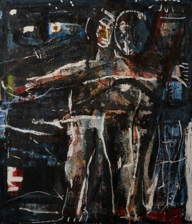 Artwork by Joe Furlonger, Two Seated Figures, Made of acrylic on canvas